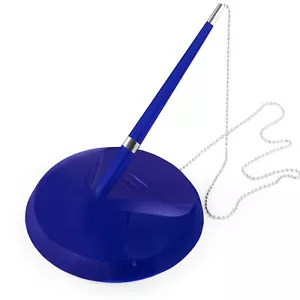 OMG Reception Pen with Chain and Base - Blue Barrel - Black Ink + Spare Refill - Picture 1 of 4