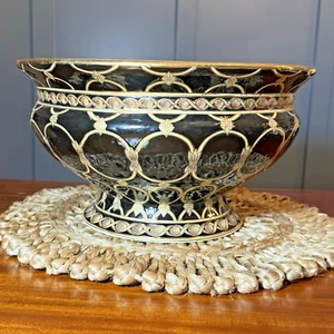 Asiatische Orchideenschale mit Fuß - handbemalt schwarz gold Intarsien XL Zwiebeltopf - 12x7" - Bild 1 von 9