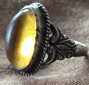VINTAGE RING PAYE BAKER P&B STERLING AMBER COLORED STONE 4.0 GRAMS Size 4 - Picture 1 of 5
