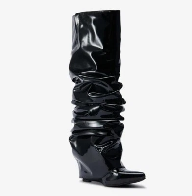 Azalea Wang SIF Patent Leather Black Wedge Heel Boot Sz 8 NWB - Image 1 of 4