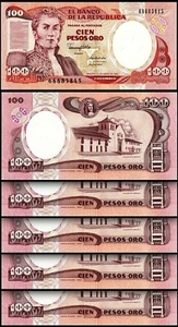 Colombia 100 Pesos Oro Janury 1990, UNC-, 5 PCS LOT, P-426e - Picture 1 of 4