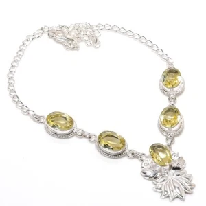 Lemon Quartz Gemstone Handmade 925 Sterling Silver Jewelry Necklace Size 18" - Picture 1 of 1