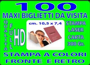 100 BIGLIETTI DA VISITA MAXI CM 7 X 10 A COLORI FRONTE E RETRO - Foto 1 di 1