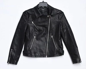 Topshop Faux Leather Bike Moto Jacket Black Size 8 - Picture 1 of 8