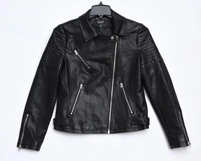 Chaqueta de moto de cuero sintético Topshop negra talla 8 Foto 1 de 4