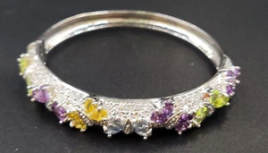 Canada C^A Chateau D'Argent Hinged Bangle w/ Multicolored Gem Stones Marked 925 - Picture 1 of 19
