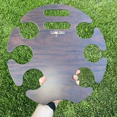 NEW Wooden Wine Glass Serving Tray Waiters Waitresses 15” diameter - Image 1 of 4