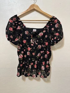 Y2K Floral Lace Cottagecore Top Size L Puffärmel Coquette Fairygrunge Dainty - Bild 1 von 13