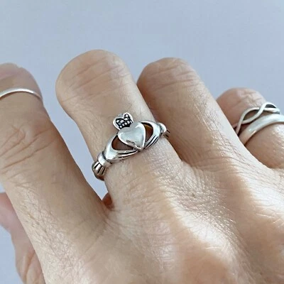 Sterling Silver Irish Claddagh Ring, Heart Ring, Silver Rings, Crown Ring, Loyal - Image 1 of 4