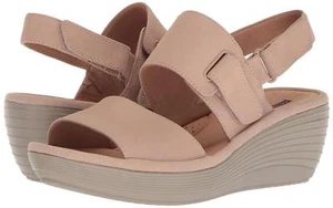 $130 Clarks Tan Reedly Breen Wedge Adjustable Nubuck Leather Sandals ~ 9M M3020 - Picture 1 of 12