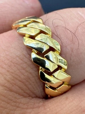 Alianza de boda anillo de eslabones cubanos lisos de oro real de 14 k Vermeil plata 925 de 7,5 mm Foto 1 de 4