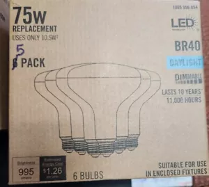 Unbranded 75-Watt Equivalent BR40 Dimmable LED Light Bulb Daylight (5-Pack) - Picture 1 of 6