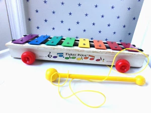 Vtg Fisher-Price Xylophone 1964-1978 Pull-A-Tune #870 Pull Toy Mallet USA Made - Picture 1 of 17