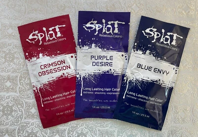 COLOR DE CABELLO DE LARGA DURACIÓN SPLAT 3X 1 OZ PÚRPURA DESEO CARMESÍ OBSESIÓN AZUL MARINO Foto 1 de 2