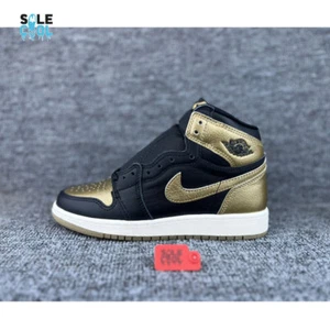 Nike Kid's Jordan 1 AJ1 Retro High GS OG Black Metallic Gold Shoes FD1437-071 - Picture 1 of 6