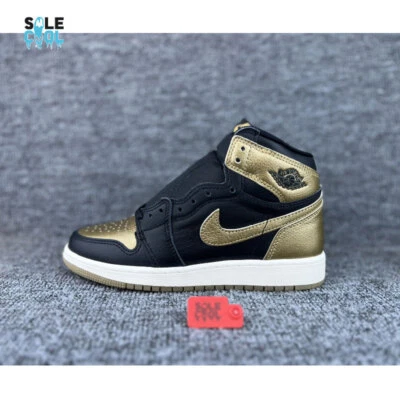 Nike Niños Jordan 1 AJ1 Retro Alto GS OG Negro Metálico Dorado Zapatos FD1437-071 Foto 1 de 4