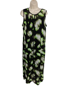 BNWT DKNY SIZE MEDIUM M BLACK/GREEN SLEEVELESS LAYERED BEACH LONG SUMMER DRESS - Picture 1 of 4