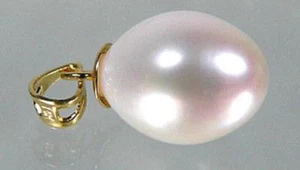 New 8-10mm drop WHITE south sea pearl pendant +14K yellow gold - Picture 1 of 4
