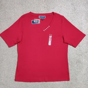 Karen Scott Women's Red Knit V-Neck Short Sleeve T-shirt Size 0X - Picture 1 of 7