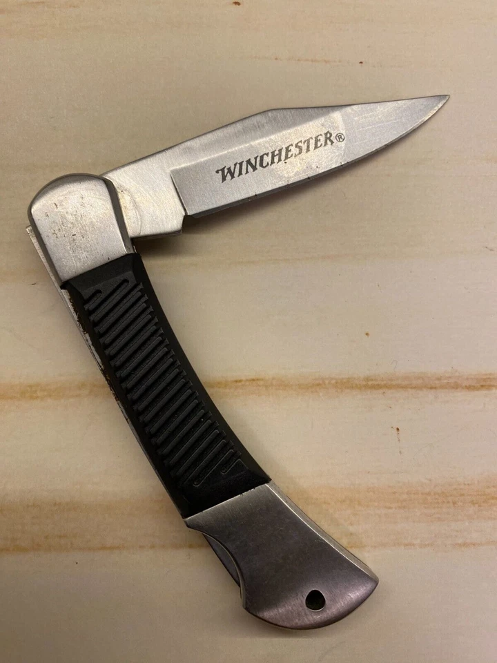 Navaja de bolsillo Winchester Lock-back borde liso agarre de goma acero inoxidable 7-3/8 pulgadas Foto 1 de 4