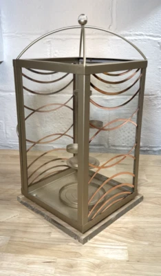 WOW Grande 18"X 9" Metal Vidrio Cepillado Oro Cobre Mesa Linterna Candelabro Foto 1 de 4