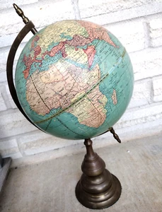 Vintage 1935 Cram's 9 Inch Universal Terrestrial Globe w Brass Axis Stand USA - Picture 1 of 22
