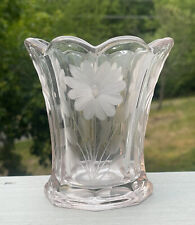 Antique - Vintage Octagonal Art Deco Pressed Glass w/ Etched Flower Vase