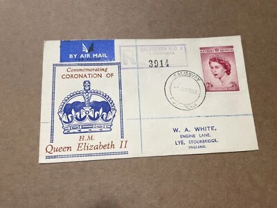 Southern Rhodesia 1953 Reg FDC +QEII Coronation SG#77 +Bi-Color HM Crown Cachet - Image 1 of 2
