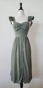 Anthropologie Midi Dress New Size Small Linen Bridgerton Romantic Granny Button - Picture 1 of 5
