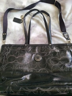 Black Coach leather diaper bag gender neutral, satin black interior  - Image 1 of 4