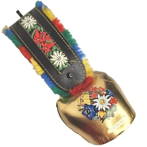 Salzburg Floral Cow Bell With Colorful Embroidered Black Strap Souvenir PHOTOS - Picture 1 of 14