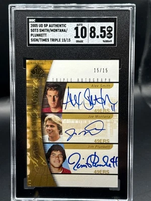 JOE MONTANA/ALEX SMITH/JIM PLUNKETT TRIPLO AUTOMÁTICO 2005 SP Autêntico #'d 15/15 - Imagem 1 de 2