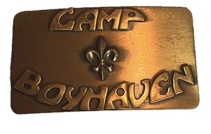 CAMP BOYHAVEN HEBILLA DE CINTURÓN DE LATÓN VINTAGE SCHENECTADY COUNTY OA BOY SCOUT (RO) - Imagen 1 de 2
