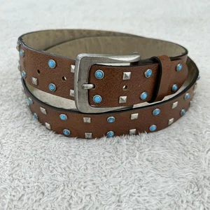 Vintage 90s Y2K Brown Faux Leather All over Studded Belt Hipster Vegan Western - Picture 1 of 15