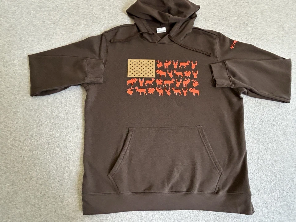 Columbia PHG Hoodie Men XL Brown Sweatshirt Pullover Hunting Flag Outdoor Fleece - Image 1 of 4