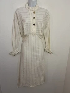 Vestido Zara Rayas Midi/Maxi Cinturón Cruzado XS Mezcla de Lino Marfil Botones - Imagen 1 de 8
