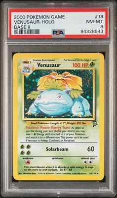 2000 Pokemon 18/130 Venusaur базовый набор 2 PSA 8 голографическая редкая винтажная как новая No18 - Изображение 1 из 2