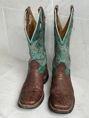 Boulet Women's Embroidered Leather Cowboy Boots Brown Size 6.5 Made In USA - Image 1 of 4
