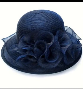 Ladies Hat BRIGHT Blue Easter Derby Church Theater Prop FLOWER,RIBBON BAND - Picture 1 of 3