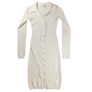 Abito midi donna Aritzia Wilfred Cove bianco avorio con bottoni davanti a costine taglia XS - Foto 1 di 14