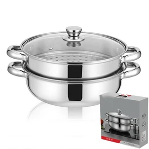 Heating Evenly Stockpot 19.5x28cm 2Tier Stainless Steel.Silvery Home Kitchen - Picture 1 of 8