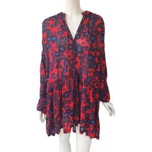 Free People Mini Dress Love Letter Fairy XS Red Blue Floral Boho Balloon Sleeve - Picture 1 of 8