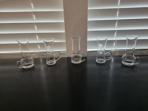 5~Vintage Shot Glasses  2~ Etched Flower Design 3~ Plain All Handled Cordial 4" - Picture 1 of 21