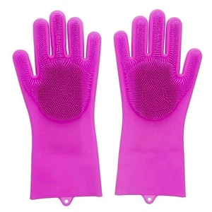 Scruba-Dub Antibacterial Silicone Cleaning Gloves Fuschia Pink - Fuchsia Pink - Picture 1 of 2