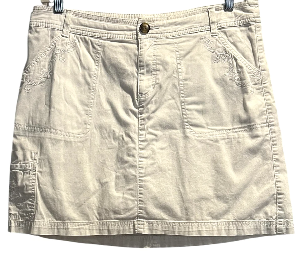 Croft & Barrow Mujer Skort Talla 14 Blanco Bordado 5 Bolsillos Elástico Boho Foto 1 de 4