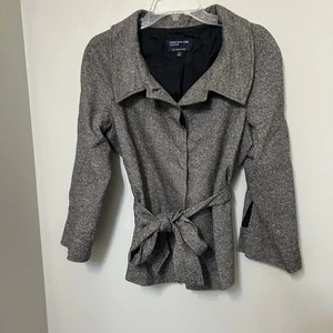 Jones New York Outerwear Belted Jacket Coat Women Black White Size 10 Stretch - Picture 1 of 7