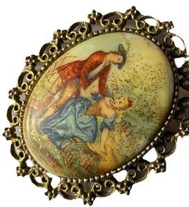 "Broche estilo francés de porcelana victoriano de colección pareja romance tono dorado 2"" LEER - Imagen 1 de 8