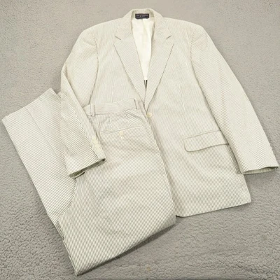 Haspel Suit 42R Seersucker Cotton Blue Sport Coat Jacket 36x32 Pants Trousers - Image 1 of 4
