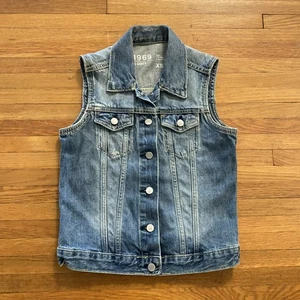Gap 1969 Icon Chaleco Mujer XS Azul Denim Jean Sin Mangas Botón Cuello Verano - Imagen 1 de 8