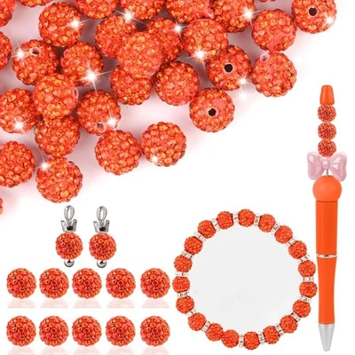 粘土水钻珠用于制作,10 毫米橙色圆形香巴拉迪斯科球 Be... — 第 1/4 张图片